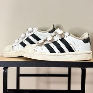 Adidas Kids Superstar White and Black Velcro Shoes Size 6